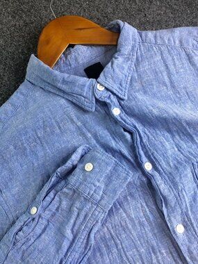 H&M Shirt Mens Extra Large Blue Linen Blend Long Sleeve Button Chambray